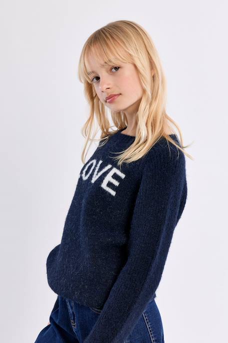 Pull en maille 'love' Navy blue 1 - vertbaudet enfant 