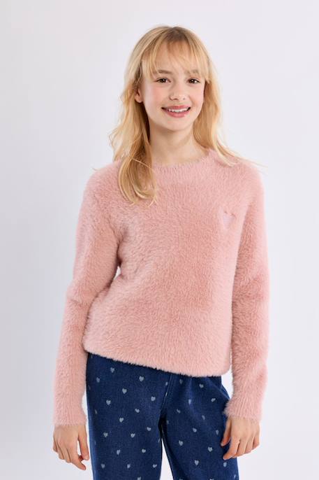 Pull duveteux, cœur brodé Old pink 4 - vertbaudet enfant 
