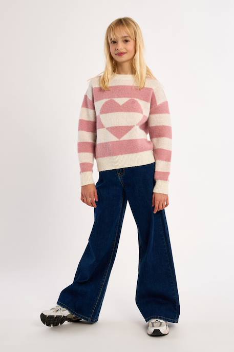 Pull à rayures, motif cœur - fille Rose 3 - vertbaudet enfant 