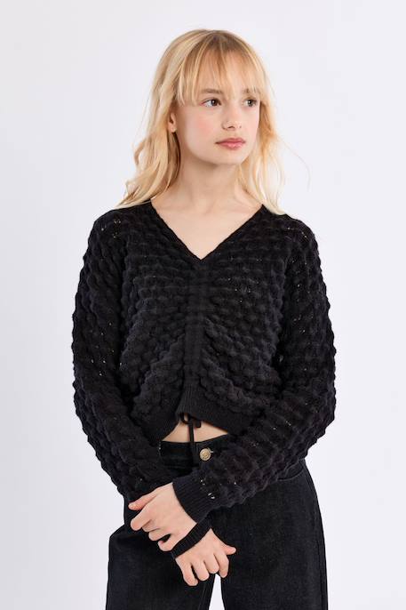 Pull col v en maille ajourée Noir 4 - vertbaudet enfant 
