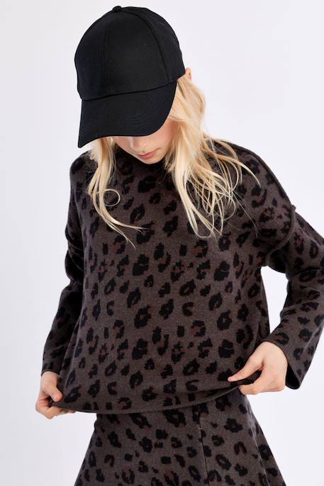Pull en maille, imprimé animalier - fille Camel+Dark grey 9 - vertbaudet enfant 