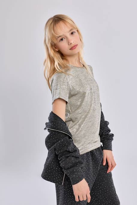 T-shirt manches courtes irisé Beige 1 - vertbaudet enfant 
