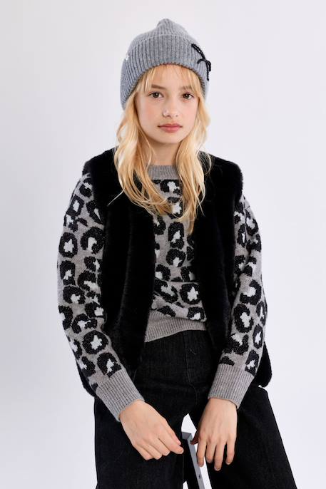 Veste sans manches en fausse fourrure - fille Noir+Rose 1 - vertbaudet enfant 