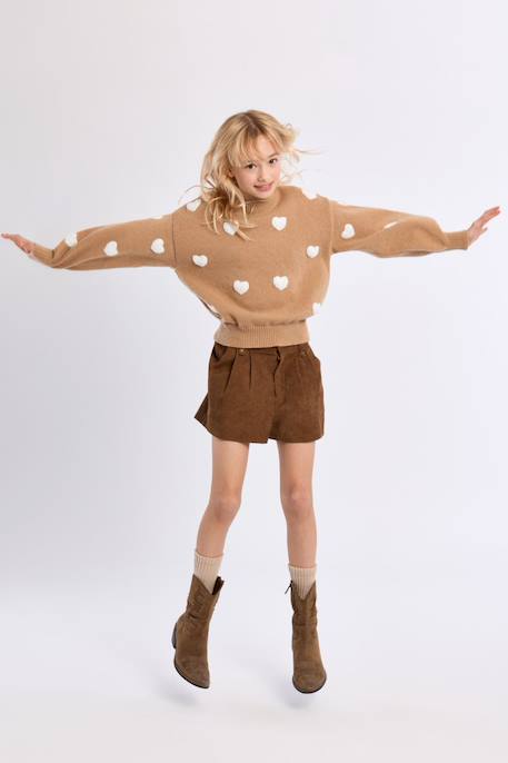 Pull en maille, motif cœur texturé Beige 4 - vertbaudet enfant 