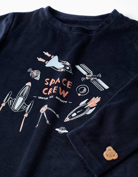 Pyjama en velours avec imprimé espace qui brille dans le noir Bleu foncé 4 - vertbaudet enfant 