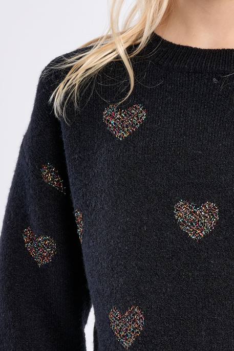 Pull en maille, imprimé cœurs Noir+Rose 2 - vertbaudet enfant 