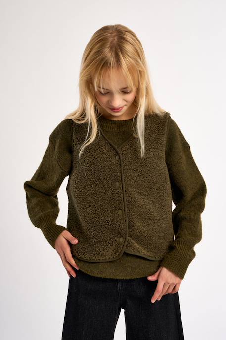 Veste sans manches, imitation mouton - fille Fuchsia+Khaki+Noir+Offwhite 6 - vertbaudet enfant 