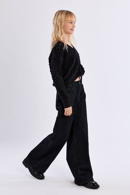 Pull col v en maille ajourée Noir 3 - vertbaudet enfant 