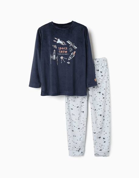 Pyjama en velours avec imprimé espace qui brille dans le noir Bleu foncé 1 - vertbaudet enfant 