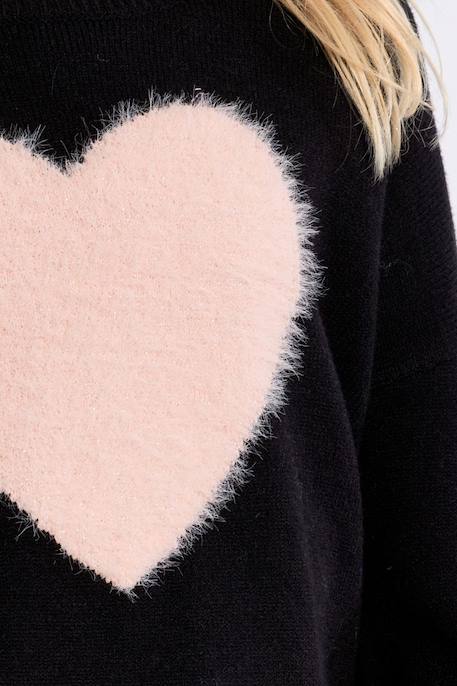 Pull en maille, motif cœur - fille Noir+Offwhite 2 - vertbaudet enfant 