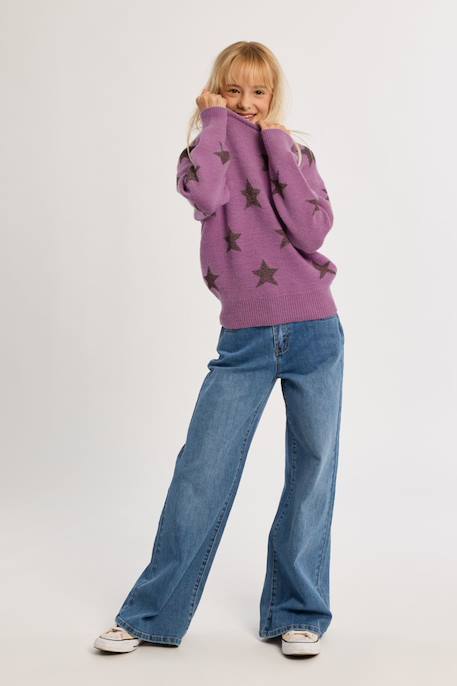 Pull en maille à motifs étoiles - fille Mauve+Noir+Purple 3 - vertbaudet enfant 
