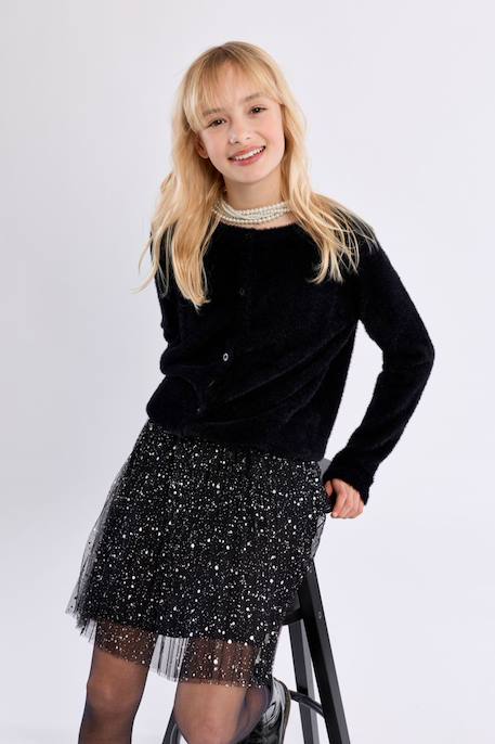 Cardigan duveteux - fille Camel+Jaune+Noir+Old pink 13 - vertbaudet enfant 