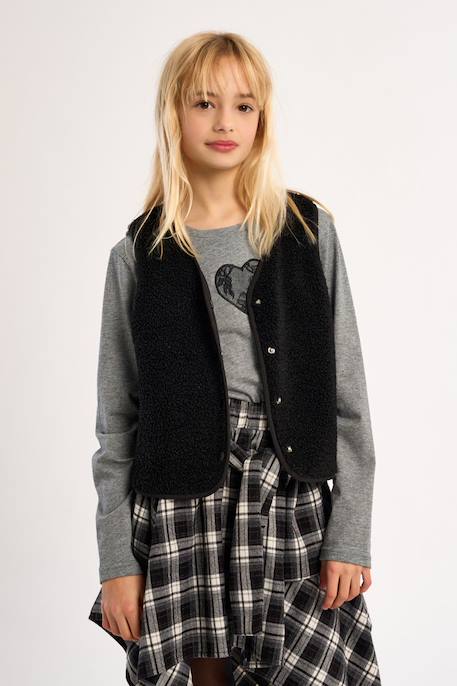 Veste sans manches, imitation mouton - fille Fuchsia+Khaki+Noir+Offwhite 11 - vertbaudet enfant 