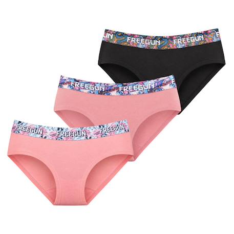 Lot  3 culottes  en coton uni et ceinture imprimée Noir/rose/bleu/jaune 1 - vertbaudet enfant 