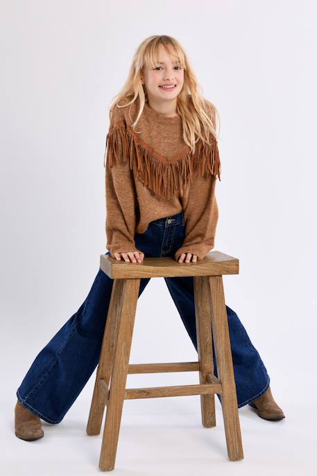 Pull en maille, détail franges Camel 3 - vertbaudet enfant 
