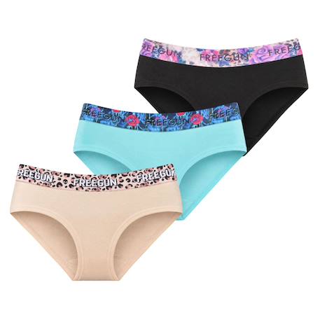 Lot  3 culottes  en coton uni et ceinture imprimée Beige/turquoise/noir/rose 1 - vertbaudet enfant 