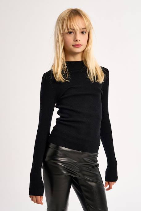 Pull en maille, col rond - fille Chocolate+Noir 6 - vertbaudet enfant 