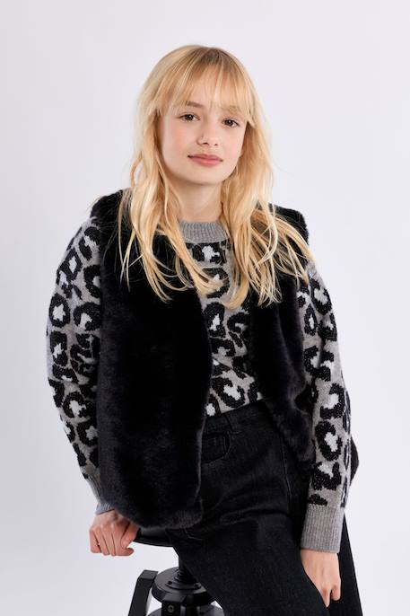 Veste sans manches en fausse fourrure - fille Noir+Rose 4 - vertbaudet enfant 