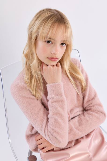 Cardigan duveteux - fille Camel+Jaune+Noir+Old pink 20 - vertbaudet enfant 