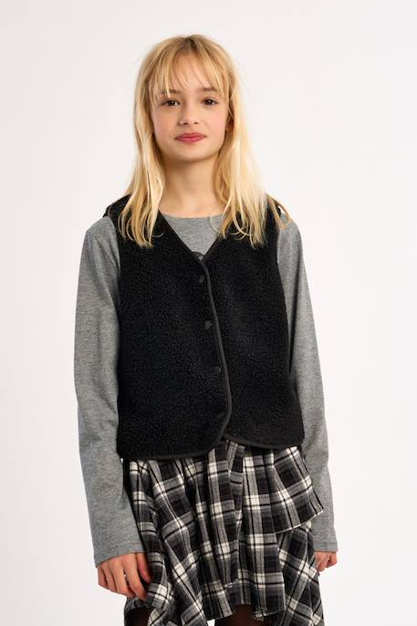 Veste sans manches, imitation mouton - fille Fuchsia+Khaki+Noir+Offwhite 14 - vertbaudet enfant 