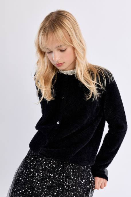 Cardigan duveteux - fille Camel+Jaune+Noir+Old pink 11 - vertbaudet enfant 