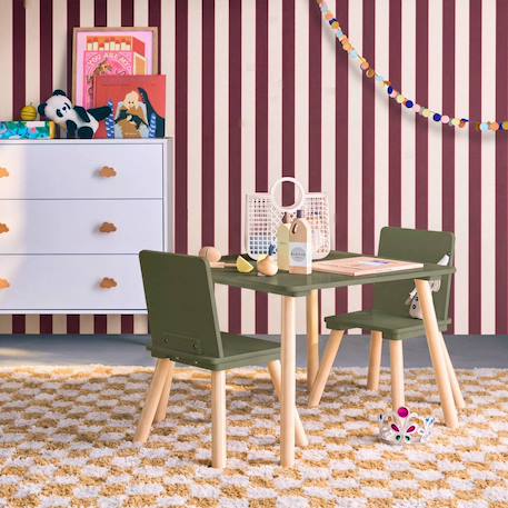 Table carrée enfant bois de pin 2 assises - judith Blanc+Jaune+Rose+Terracotta+Vert+Vert olive 33 - vertbaudet enfant 