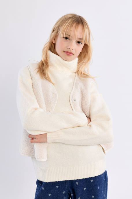 Veste sans manches, imitation mouton - fille Fuchsia+Khaki+Noir+Offwhite 16 - vertbaudet enfant 