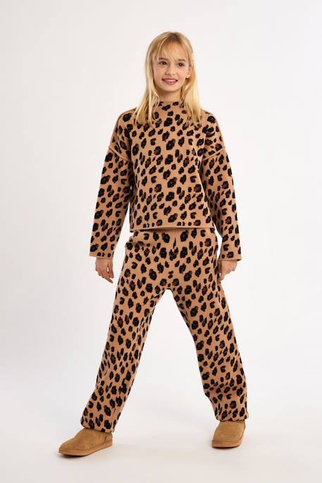 Pull en maille, imprimé animalier - fille Camel+Dark grey 3 - vertbaudet enfant 