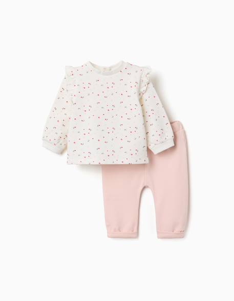 Ensemble en coton peigné avec imprimé fleuri Blanc 1 - vertbaudet enfant 