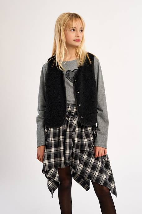 Veste sans manches, imitation mouton - fille Fuchsia+Khaki+Noir+Offwhite 15 - vertbaudet enfant 