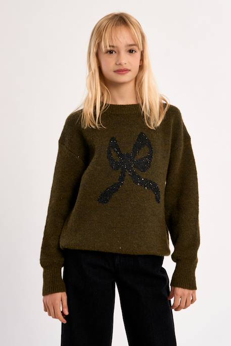 Pull en maille, motif nœud Beige+Khaki 6 - vertbaudet enfant 