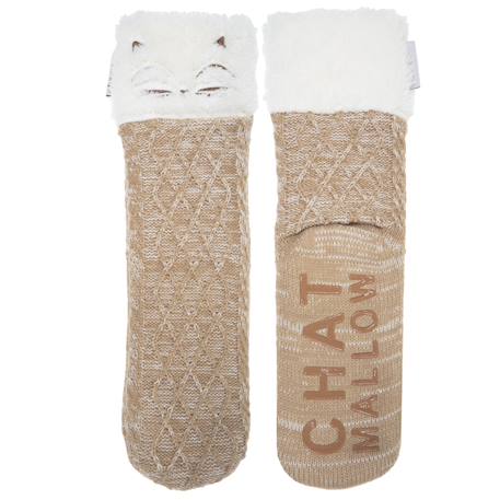 Chaussettes d'intérieur maille torsadée, picots antidérapants Beige chiné 2 - vertbaudet enfant 