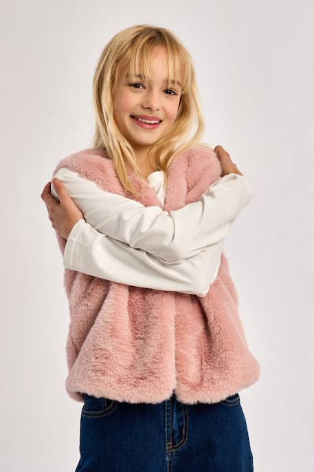 Veste sans manches en fausse fourrure - fille Noir+Rose 6 - vertbaudet enfant 