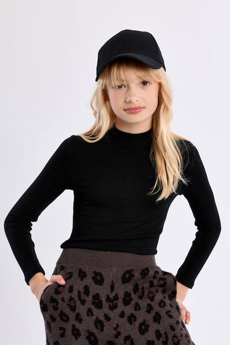 Top manches longues col montant - fille Noir+Offwhite 1 - vertbaudet enfant 