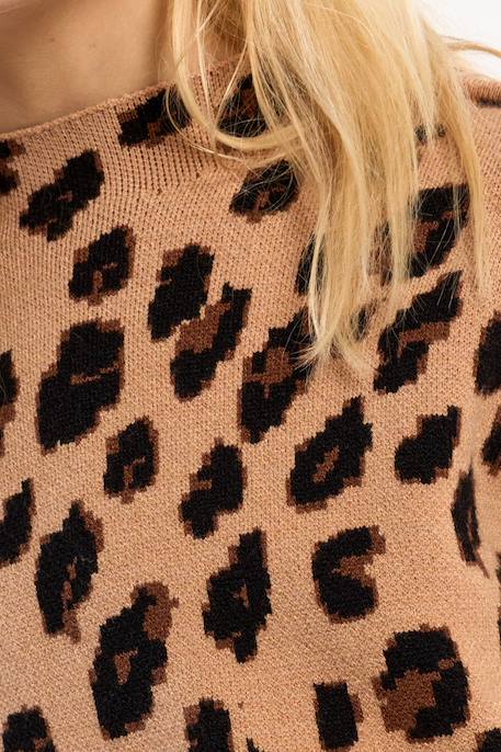 Pull en maille, imprimé animalier - fille Camel+Dark grey 2 - vertbaudet enfant 