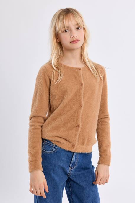 Cardigan duveteux - fille Camel+Jaune+Noir+Old pink 4 - vertbaudet enfant 
