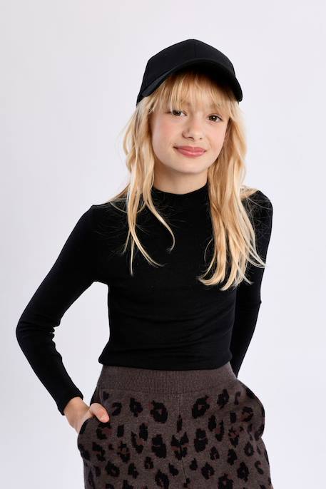 Top manches longues col montant - fille Noir+Offwhite 5 - vertbaudet enfant 