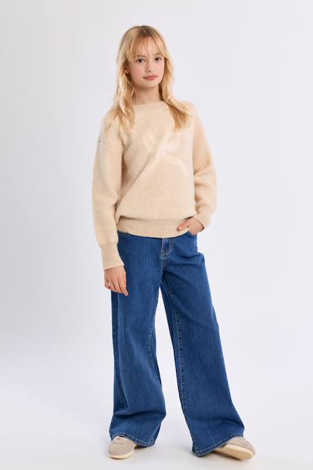 Pull en maille, motif nœud Beige+Khaki 3 - vertbaudet enfant 