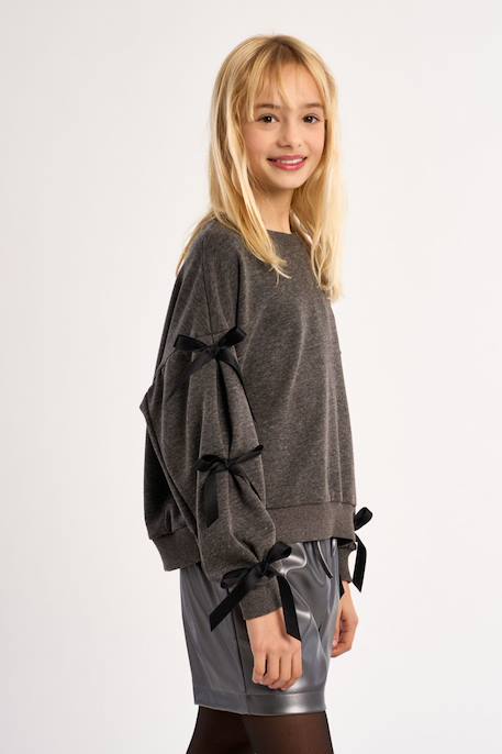 Sweat à nœuds fantaisie - fille Dark grey 3 - vertbaudet enfant 