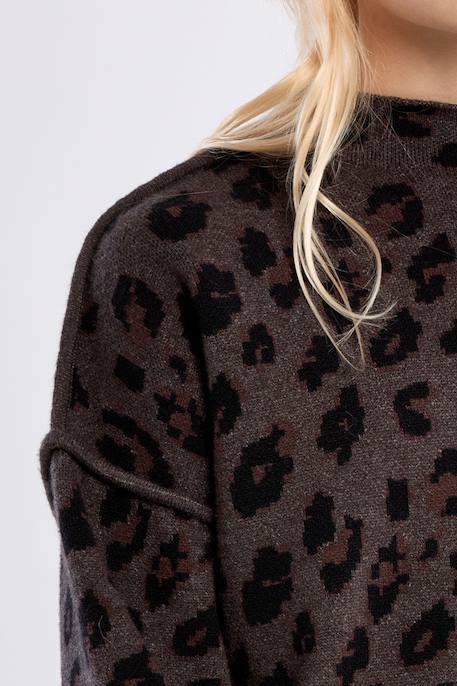 Pull en maille, imprimé animalier - fille Camel+Dark grey 7 - vertbaudet enfant 