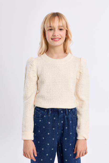 Pull en maille, épaules froncées - fille Noir+Offwhite 9 - vertbaudet enfant 