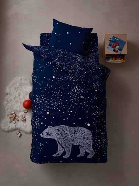 Parure housse de couette enfant détails phosphorescents et taie d'oreiller OURS POLAIRE bleu foncé 4 - vertbaudet enfant 