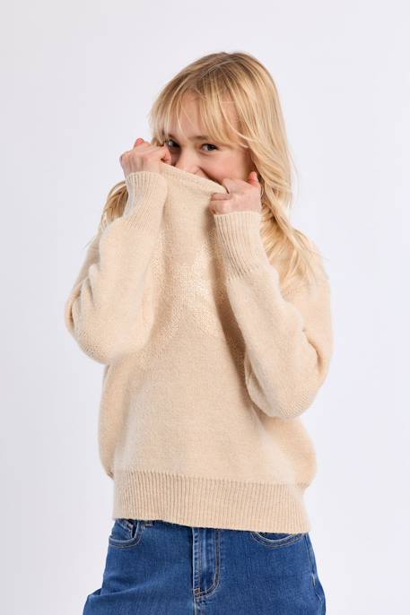 Pull en maille, motif nœud - fille Beige+Khaki 1 - vertbaudet enfant 