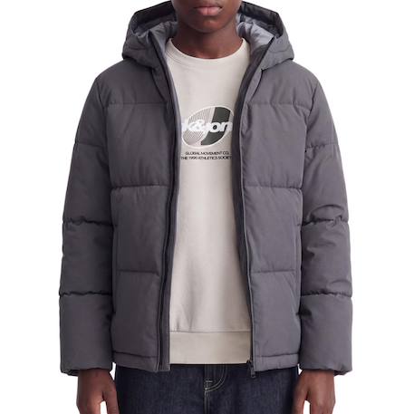 Doudoune à capuche garçon surface Gris+Noir 1 - vertbaudet enfant 
