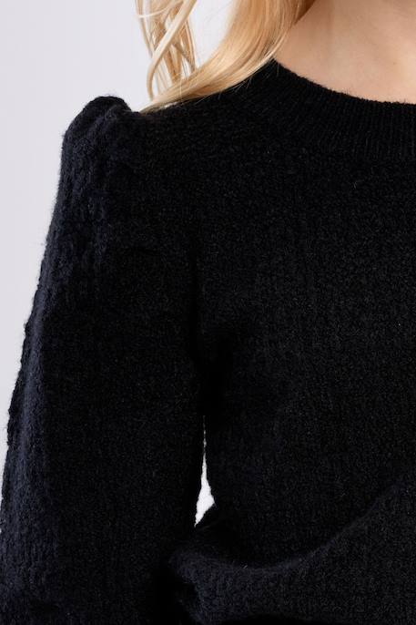 Pull en maille, épaules froncées - fille Noir+Offwhite 2 - vertbaudet enfant 