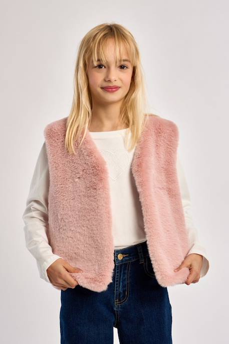 Veste sans manches en fausse fourrure - fille Noir+Rose 9 - vertbaudet enfant 