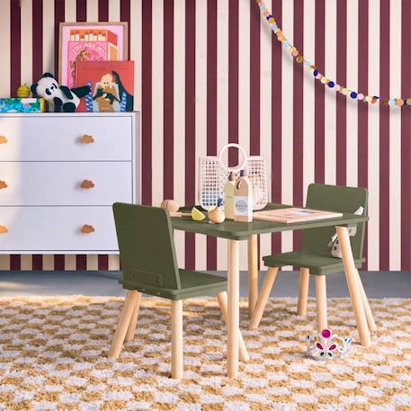Table carrée enfant bois de pin 2 assises - judith Blanc+Jaune+Rose+Terracotta+Vert+Vert olive 31 - vertbaudet enfant 