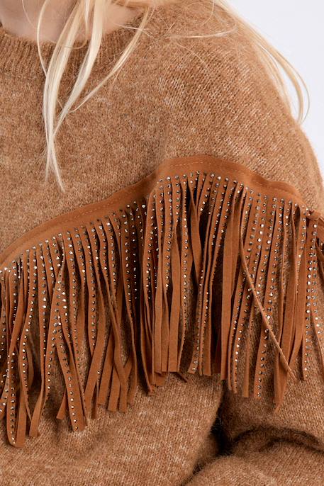 Pull en maille, détail franges Camel 2 - vertbaudet enfant 