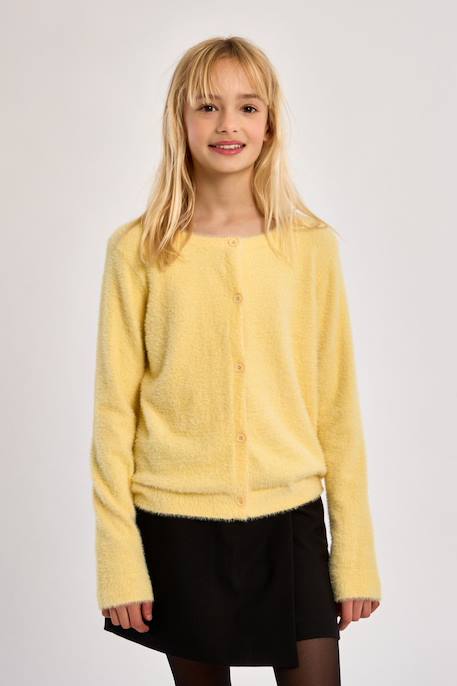 Cardigan duveteux - fille Camel+Jaune+Noir+Old pink 8 - vertbaudet enfant 
