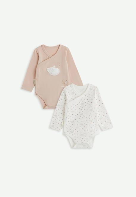 Lot de 2 bodies bébé manches longues ouverture croisée doucette Rose 1 - vertbaudet enfant 